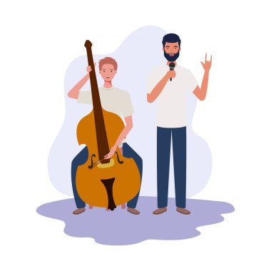 beyaz arka plan üzerinde müzik aletleri ile erkekler