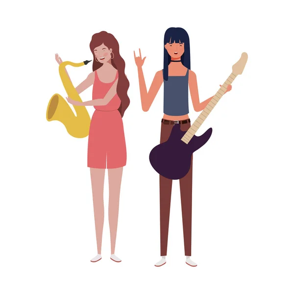 Women with musicals instruments on white background — Stock Vector