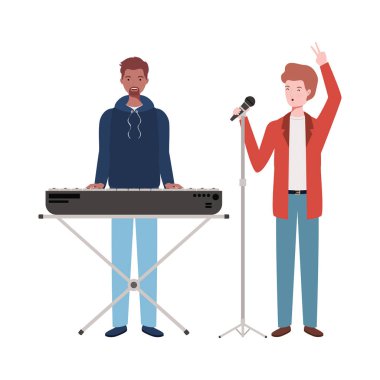 beyaz arka plan üzerinde müzik aletleri ile erkekler