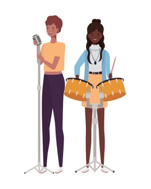 beyaz arka plan üzerinde müzik aletleri ile kadınlar