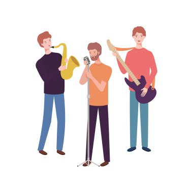 beyaz arka plan üzerinde müzik aletleri ile erkekler