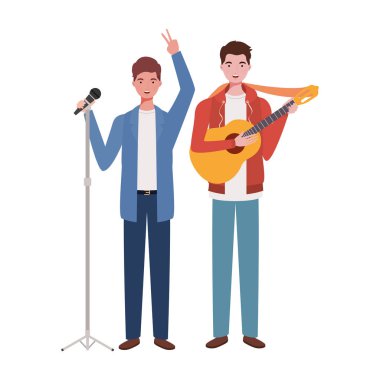 beyaz arka plan üzerinde müzik aletleri ile erkekler