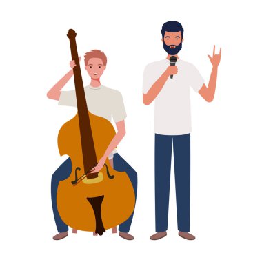 beyaz arka plan üzerinde müzik aletleri ile erkekler