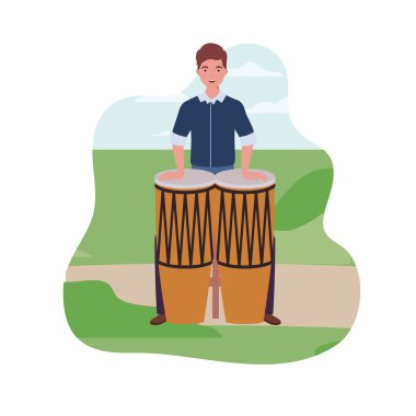 arka plan manzara congas ile genç adam