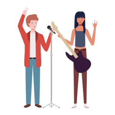 beyaz arka plan üzerinde müzik aletleri ile insanların çift