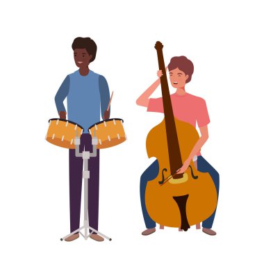 beyaz arka plan üzerinde müzik aletleri ile erkekler