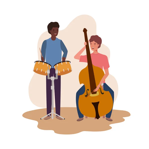 Homens com instrumentos musicais sobre fundo branco —  Vetores de Stock