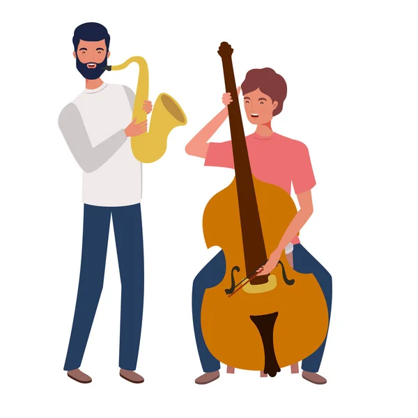Uomini con strumenti musicali su sfondo bianco — Vettoriale Stock