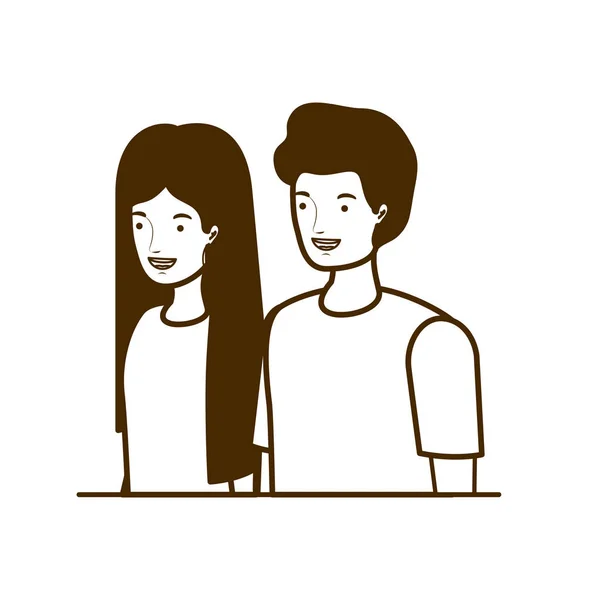 Silhouette di coppia di persone sorridenti su sfondo bianco — Vettoriale Stock