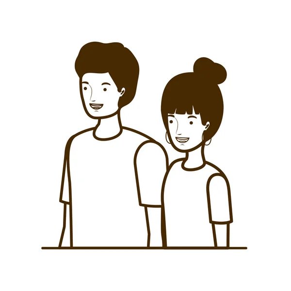 白い背景に微笑むカップルのシルエット — ストックベクタ