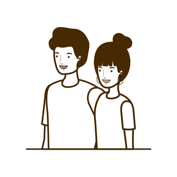 Silhouette de couple de personnes souriant sur fond blanc — Image vectorielle
