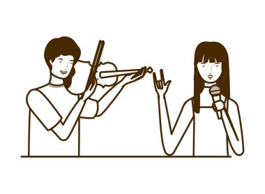 beyaz arka plan üzerinde müzik aletleri ile insanların çift