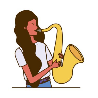 saksafon beyaz zemin üzerine olan kadın