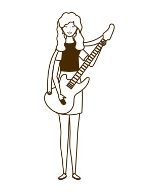 beyaz arka plan üzerinde elektrik gitar ile kadın silueti