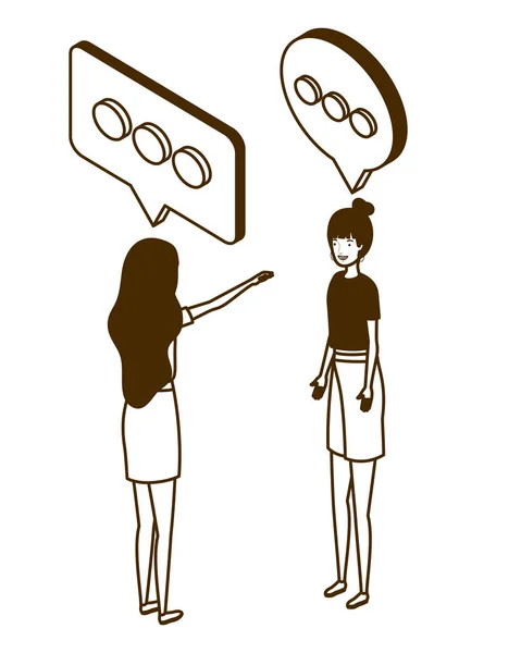 Mulheres de pé com bolha de fala no fundo branco — Vetor de Stock