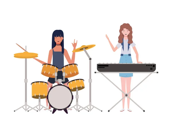 A nők fehér alapon musicaleket tartalmazó hangszeren — Stock Vector