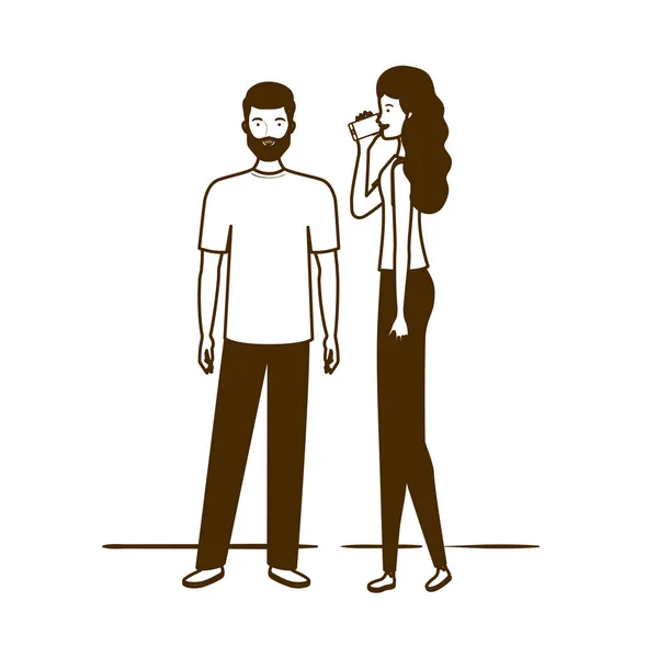 Silhouette de couple de personnes debout sur fond blanc — Image vectorielle