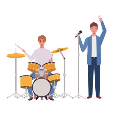 beyaz arka plan üzerinde müzik aletleri ile erkekler