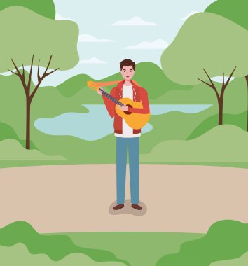 akustik gitar karakteri oynayan adam