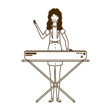 beyaz arka plan üzerinde piyano klavyeile kadın silueti