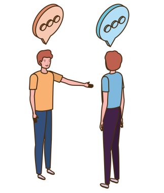 beyaz arka plan üzerinde konuşma balonu ile ayakta erkekler