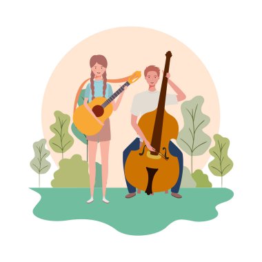 müzik aletleri ve arka plan manzara ile insanların çift