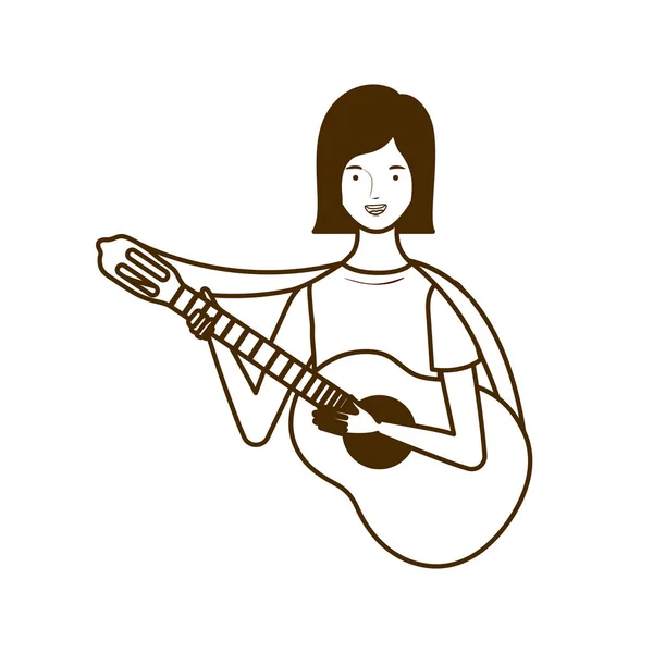A nő sziluettje fehér alapon akusztikus gitárral — Stock Vector