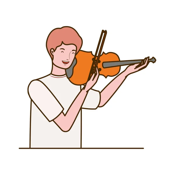 Jeune homme avec violon sur fond blanc — Image vectorielle