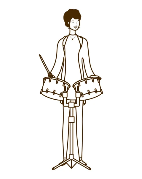 Silueta de mujer con timbales sobre fondo blanco — Vector de stock