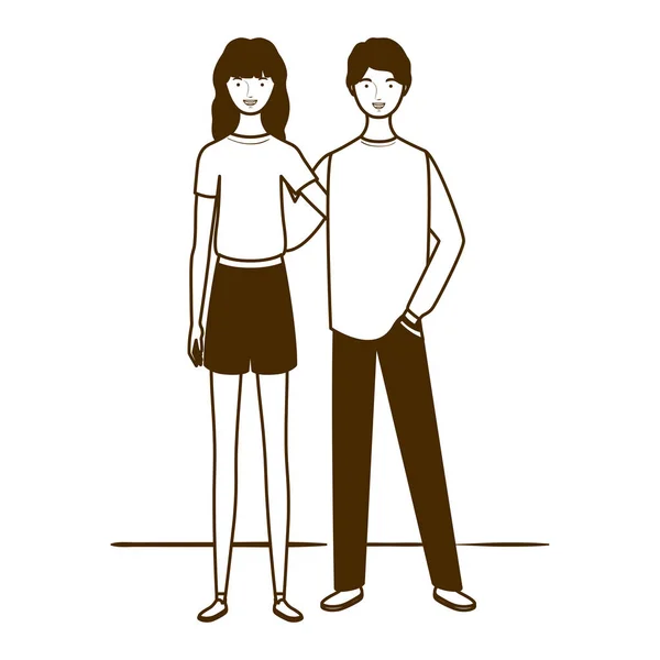 Silhouette de couple de personnes debout sur fond blanc — Image vectorielle