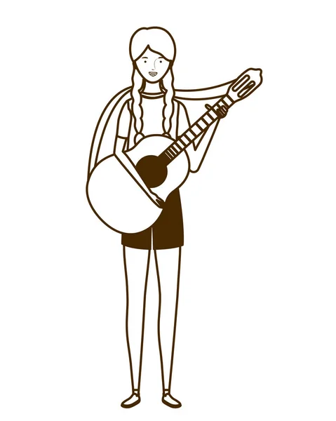 Silueta de mujer con guitarra acústica sobre fondo blanco — Vector de stock