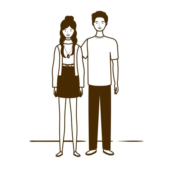 Silhueta de casal de pessoas de pé sobre fundo branco — Vetor de Stock
