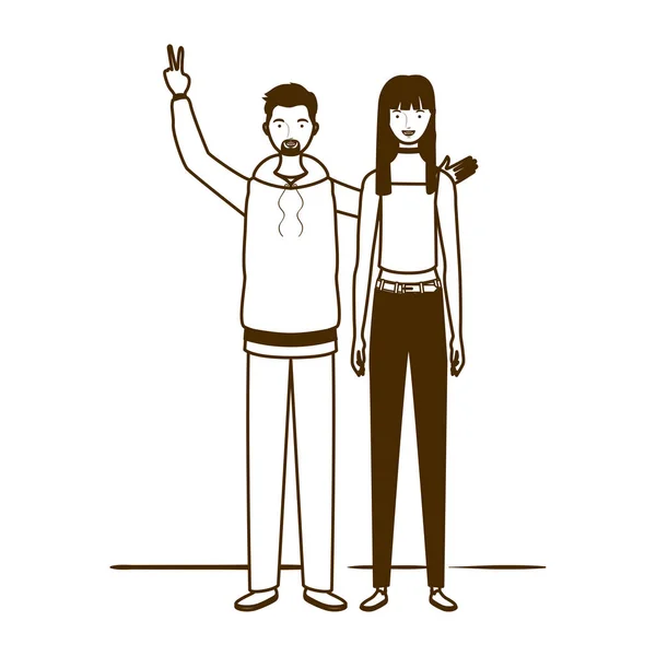 Silhouette di coppia di persone in piedi su sfondo bianco — Vettoriale Stock