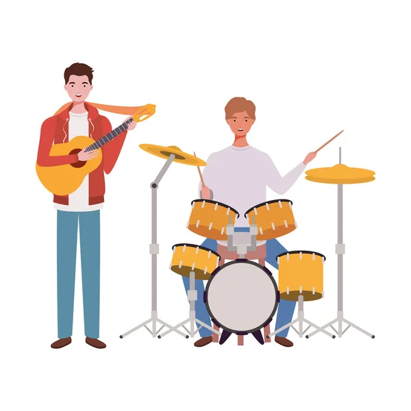 Мужчины с музыкальными инструментами на белом фоне — стоковый вектор