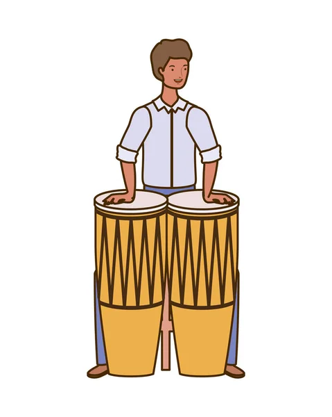 Silhouette of man with congas on white background — Stock Vector