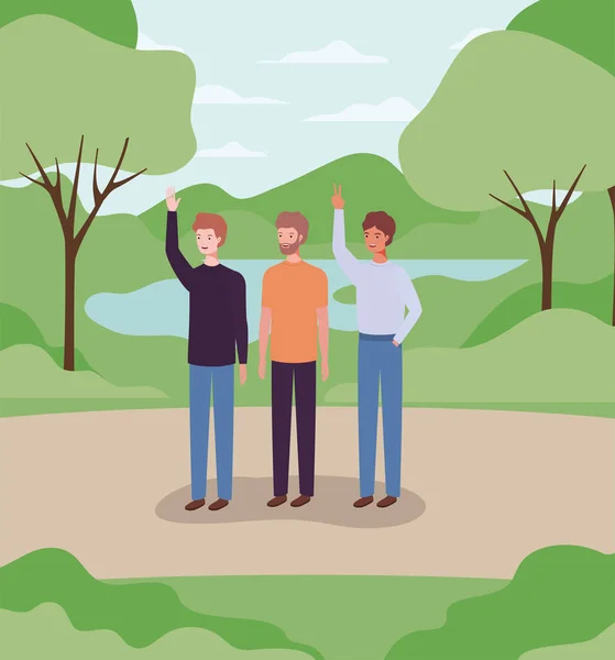 Group of men on the camp — Stock Vector
