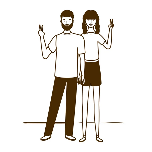 Silhouette de couple de personnes debout sur fond blanc — Image vectorielle