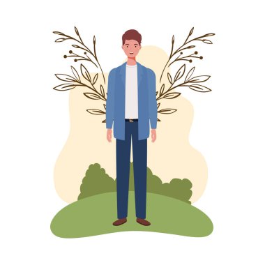 peyzaj arka plan ile duran genç adam