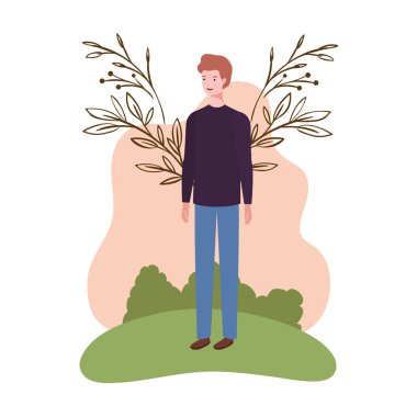 peyzaj arka plan ile duran genç adam