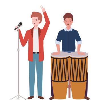 beyaz arka plan üzerinde müzik aletleri ile erkekler