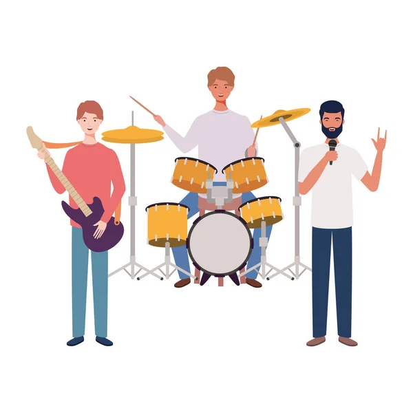 Mannen met musicals instrumenten op witte achtergrond — Stockvector