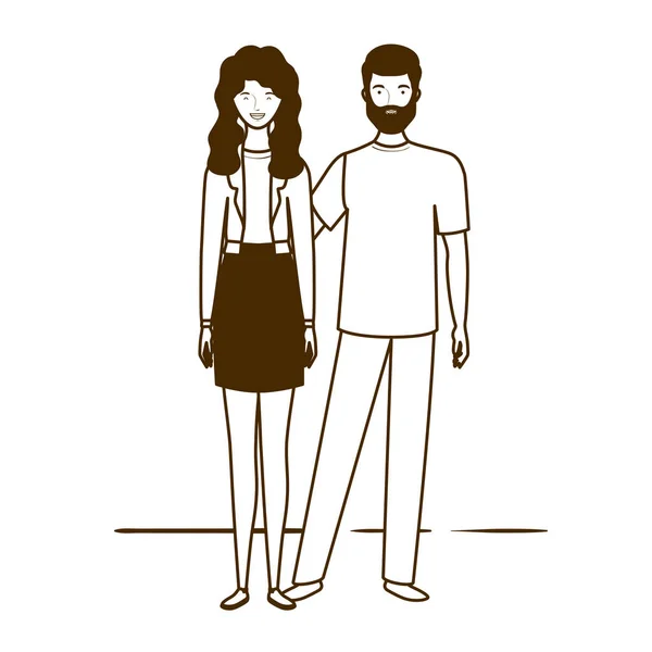 Silhouette de couple de personnes debout sur fond blanc — Image vectorielle