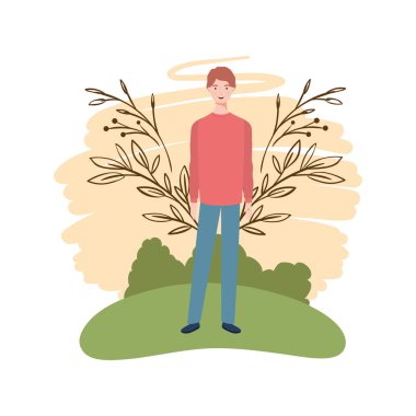 peyzaj arka plan ile duran genç adam