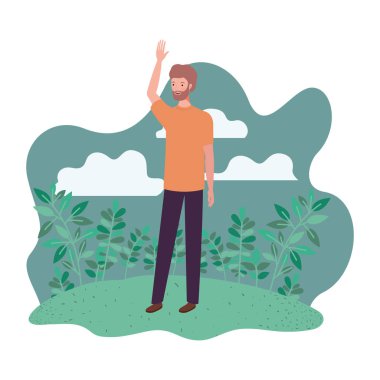 peyzaj arka plan ile duran genç adam