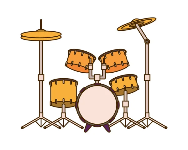 Drum kit musical instrument on white background — Stock Vector