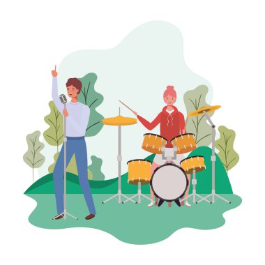 müzik aletleri ve arka plan manzara ile insanların çift