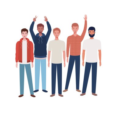 beyaz arka planda duran genç erkekler