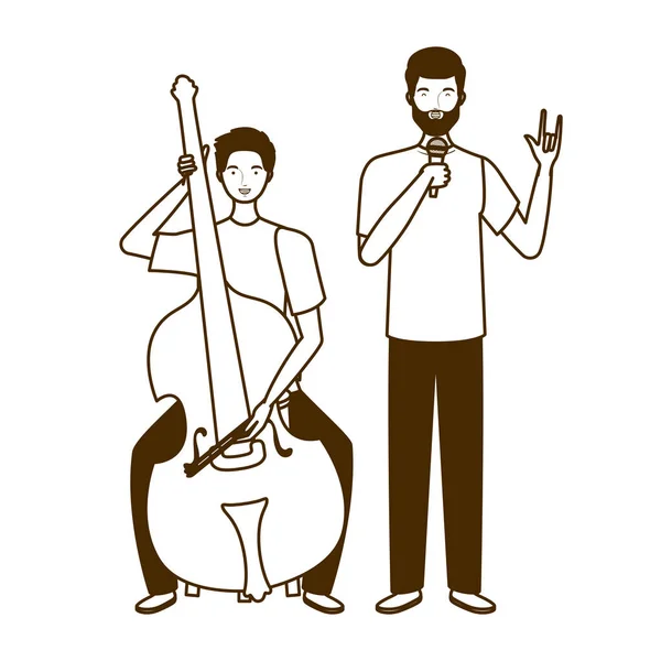 Silhueta de homens com instrumentos musicais sobre fundo branco —  Vetores de Stock