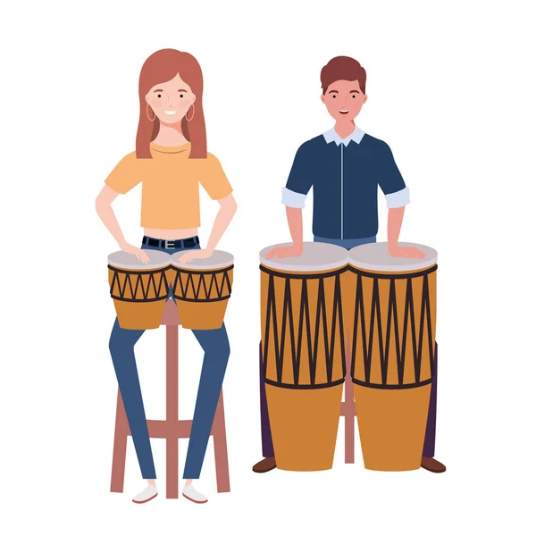 Par personer med musikaler instrument på vit bakgrund — Stock vektor
