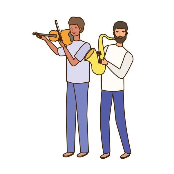 Hommes avec instruments de musique sur fond blanc — Image vectorielle